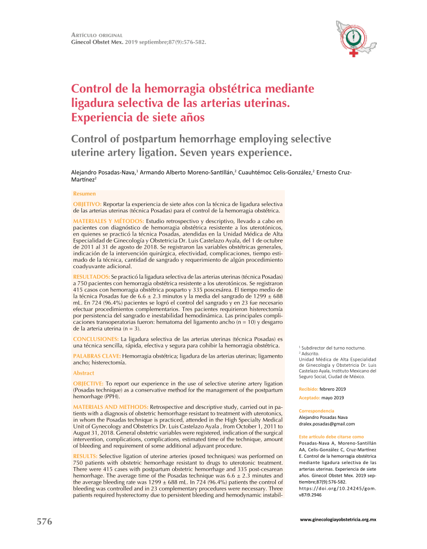 Pdf Control De La Hemorragia Obstétrica Mediante Ligadura Selectiva De Las Arterias Uterinas 0083