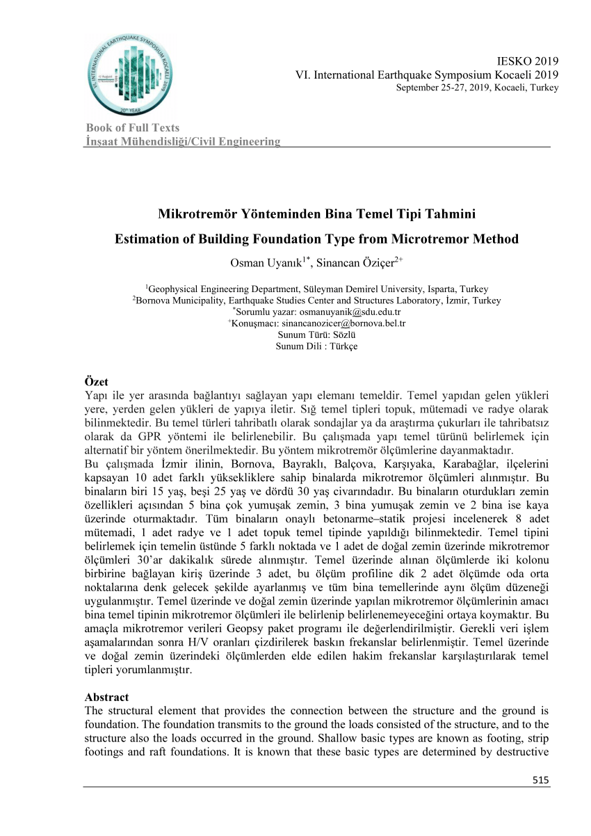 (PDF) Estimation of Building Foundation Type from Microtremor Method