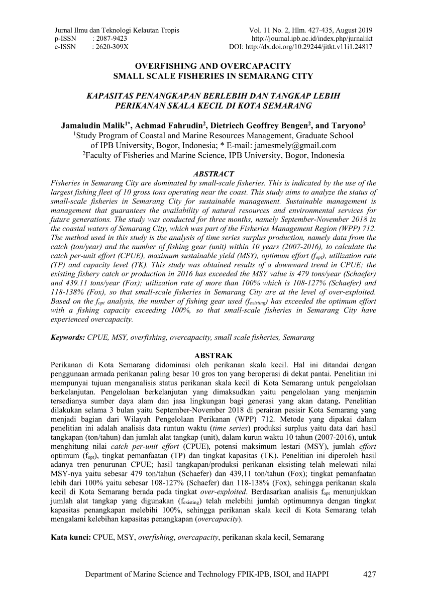 Pdf Overfishing And Overcapacity Small Scale Fisheries In Semarang City