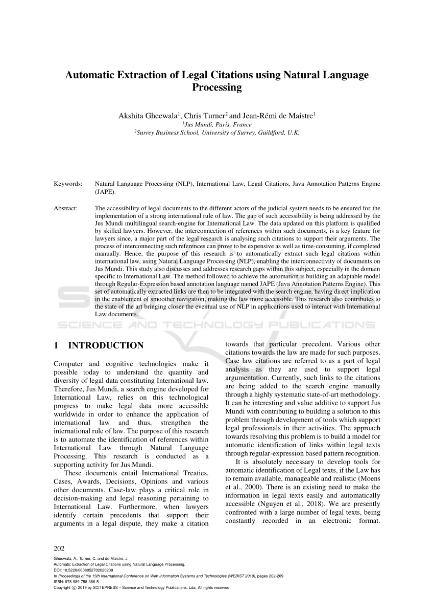 Pdf Extraction Of Legal Citations Using Natural Language Processing