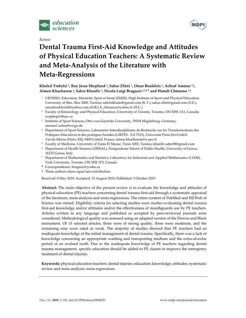 PDF) Dental Trauma First-Aid Knowledge and Attitudes of Physical Education Teachers A Systematic Review and Meta-Analysis of the Literature with Meta-Regressions image