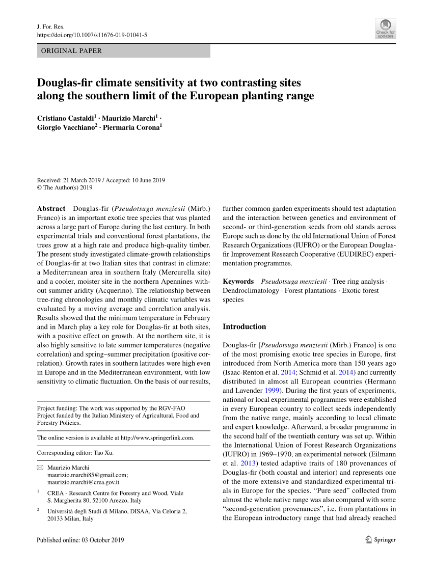 PDF) Douglas-fir climate sensitivity at two contrasting sites ...