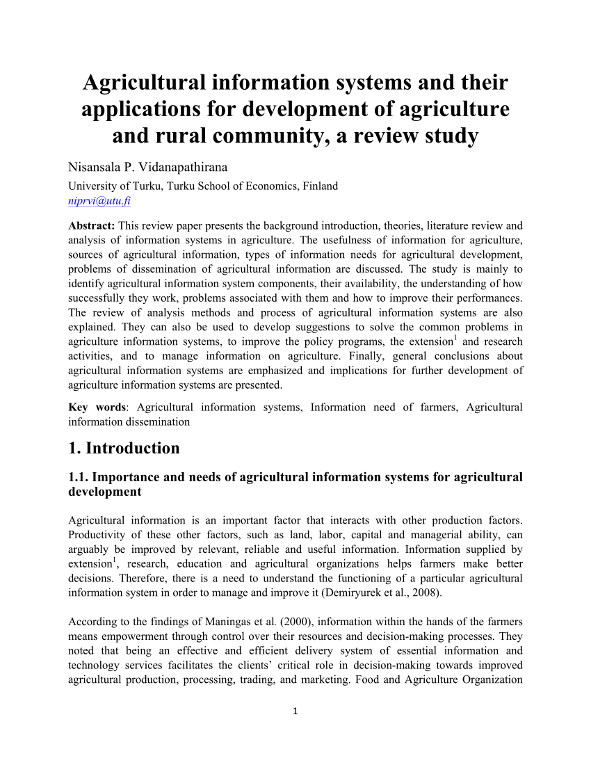 literature review of agriculture rural development