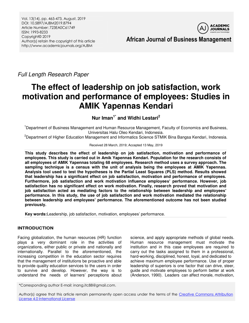 thesis on motivation and employee performance pdf