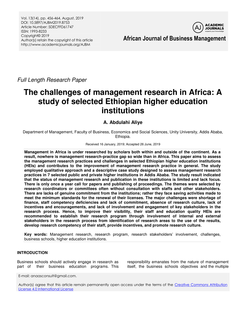 management research papers in ethiopia