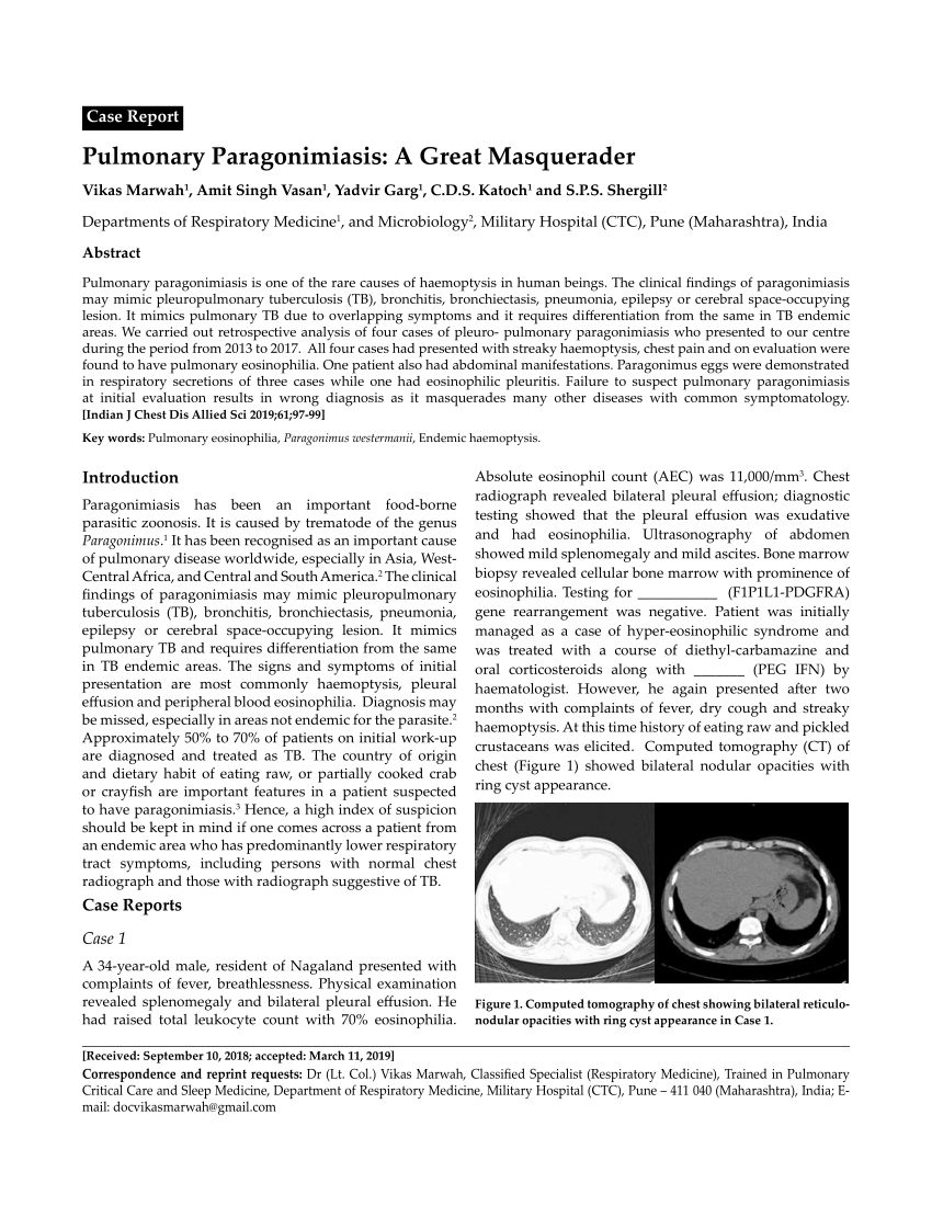 Pdf Pulmonary Paragonimiasis