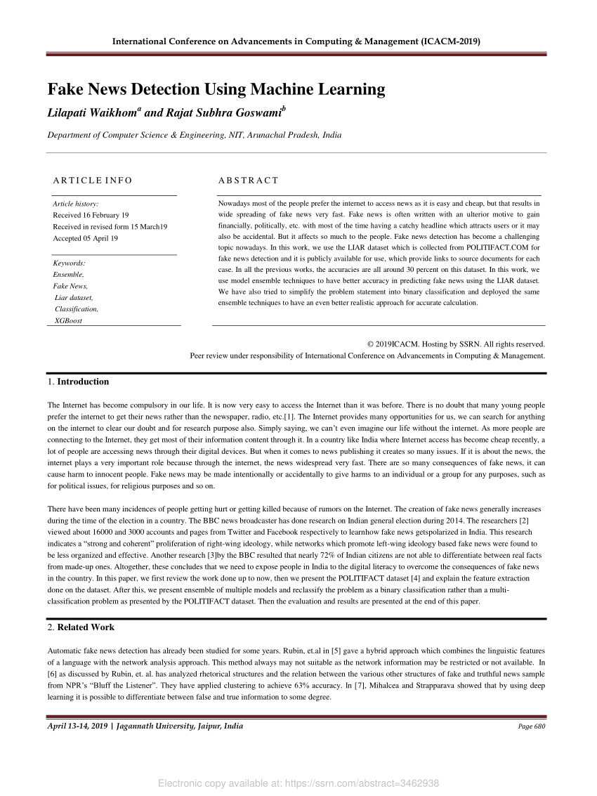 fake news detection using machine learning research papers