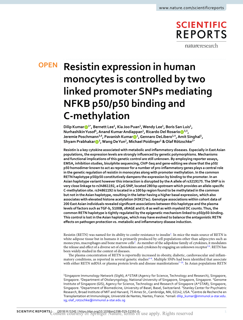 PDF) Resistin expression in human monocytes is controlled by two 