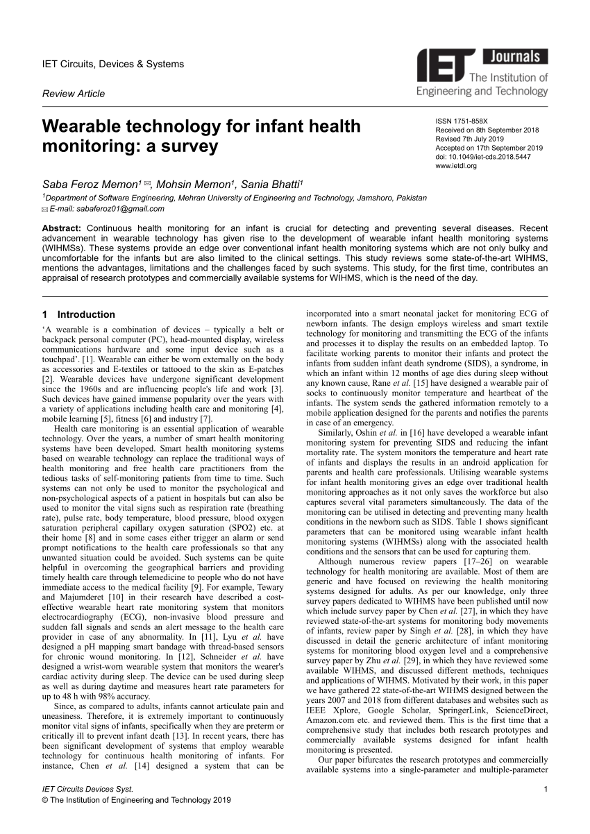 PDF) Wearable Technology for Infant Health Monitoring: A Survey