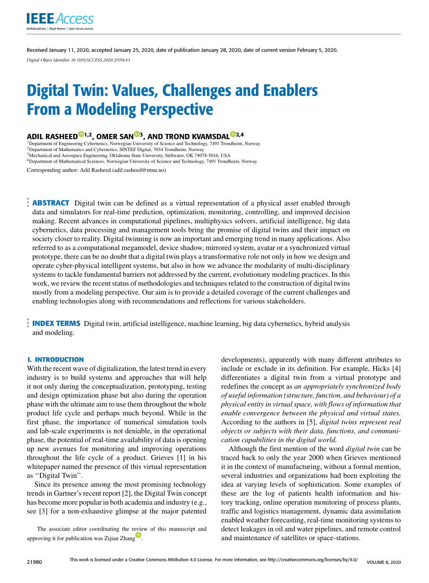 PDF) Digital Twin: Values, Challenges and Enablers