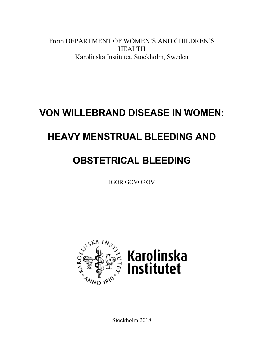 PDF) von Willebrand disease in women: heavy menstrual bleeding and