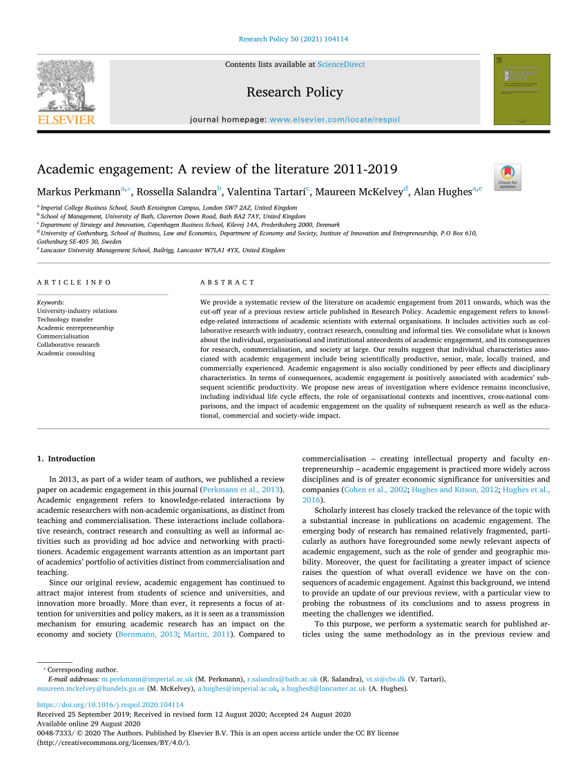 PDF) Academic engagement: A review of the literature 2011-2019