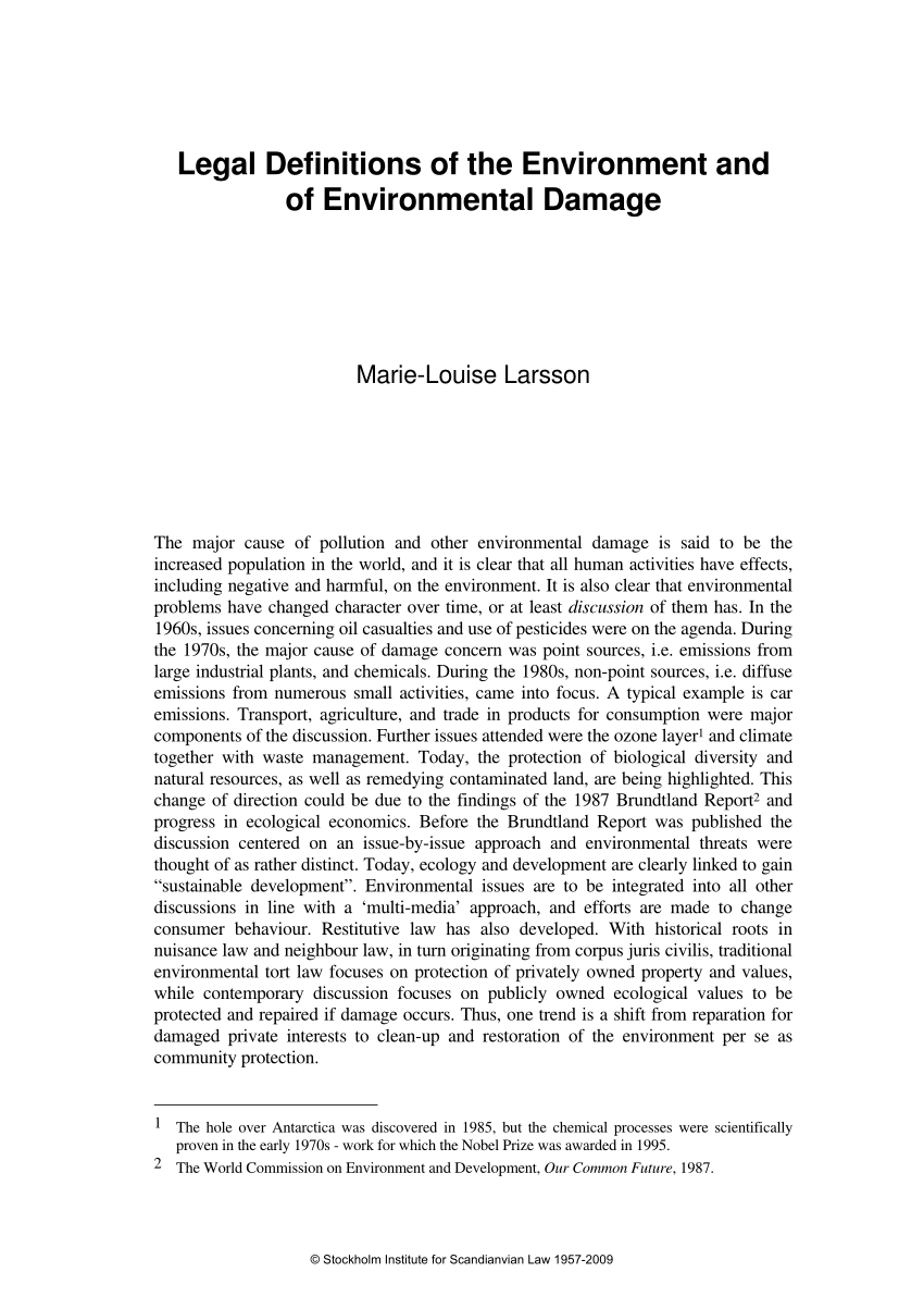 Pdf Legal Definitions Of The Environment And Of Environmental Damage