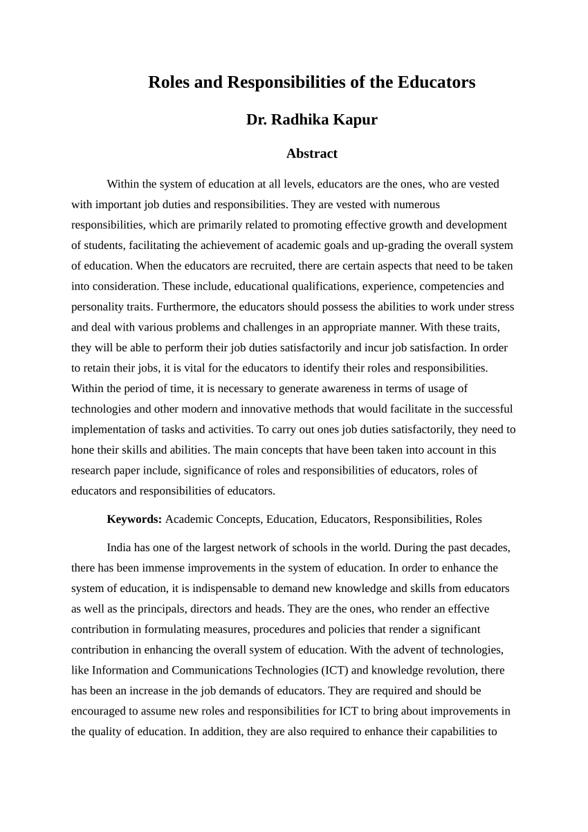 essay about the role of teachers in society