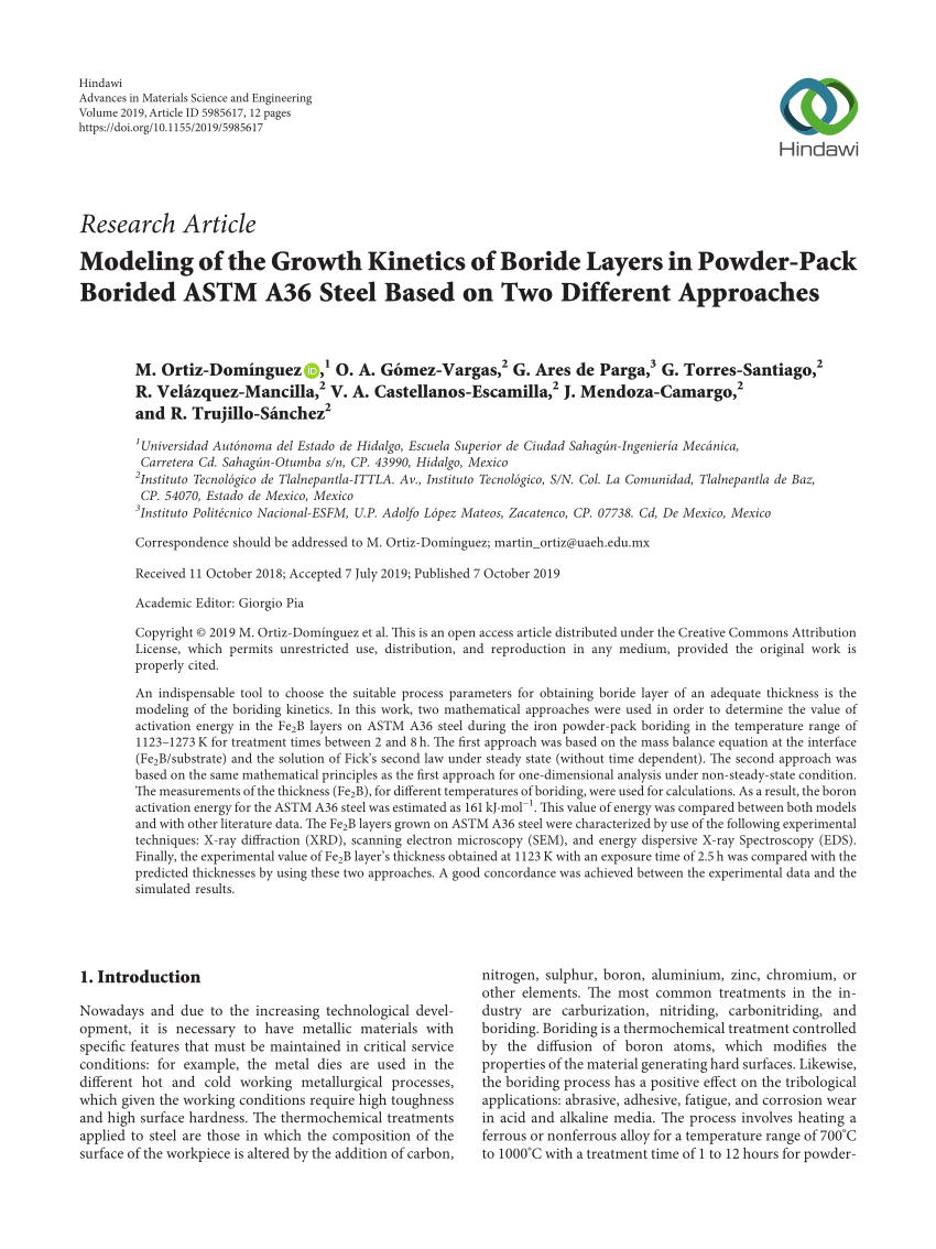 Pdf Modeling Of The Growth Kinetics Of Boride Layers In Powder Pack Borided Astm A36 Steel Based On Two Different Approaches