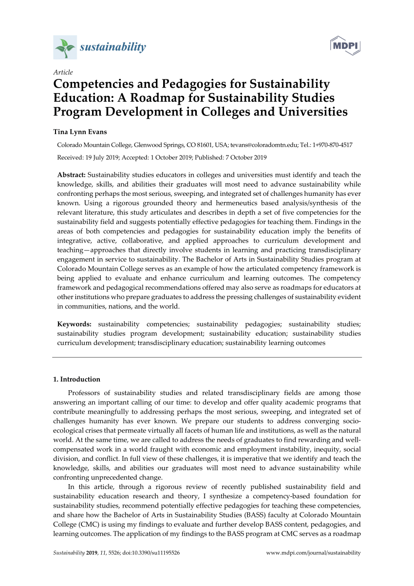 PDF) Competencies and Pedagogies for Sustainability Education: A