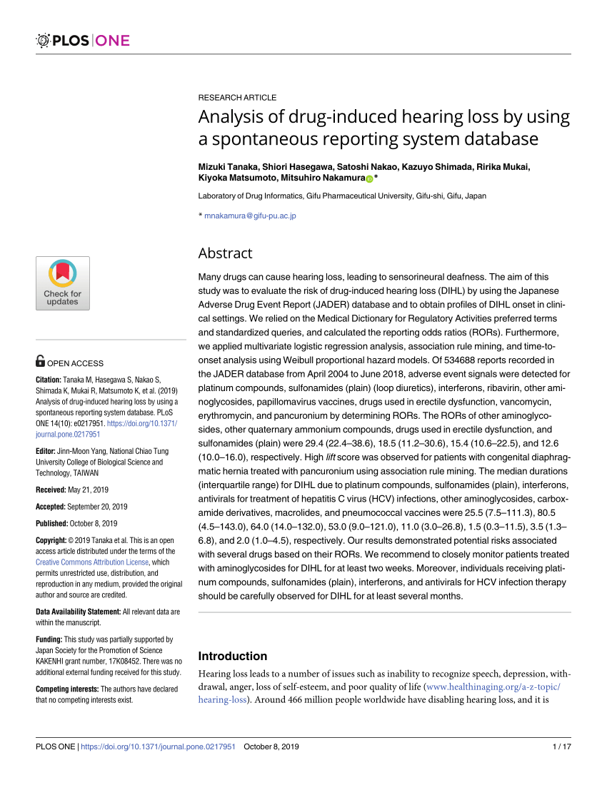 PDF) Analysis of drug-induced hearing loss by using a spontaneous