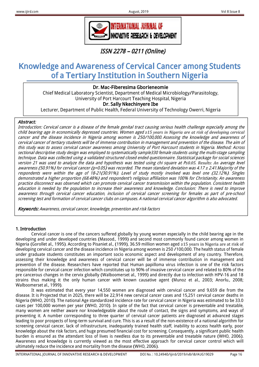 research done on cervical cancer in ethiopia