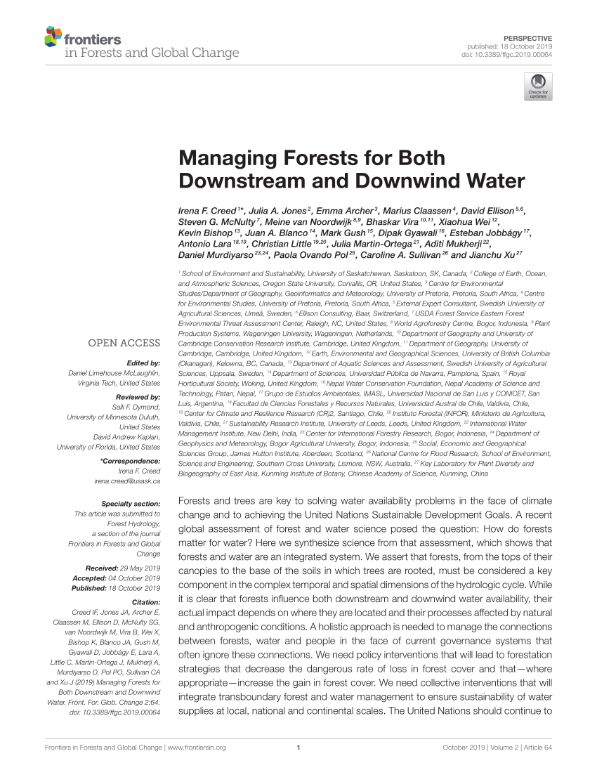 Pdf Managing Forests For Both Downstream And Downwind Water