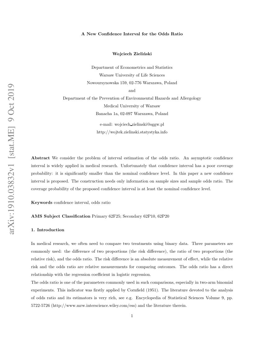 Pdf A New Confidence Interval For Odds Ratio