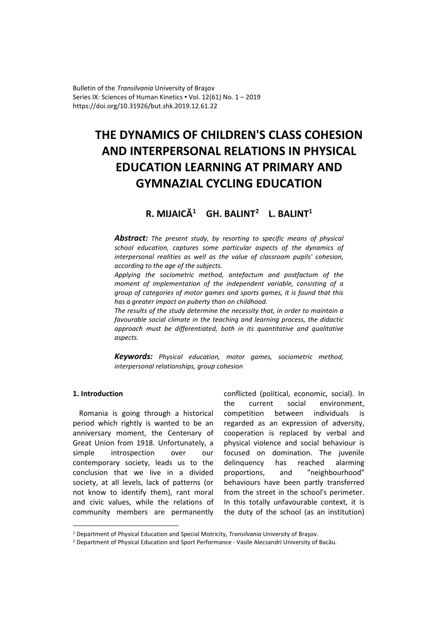 Pdf The Dynamics Of Children S Class Cohesion And Interpersonal