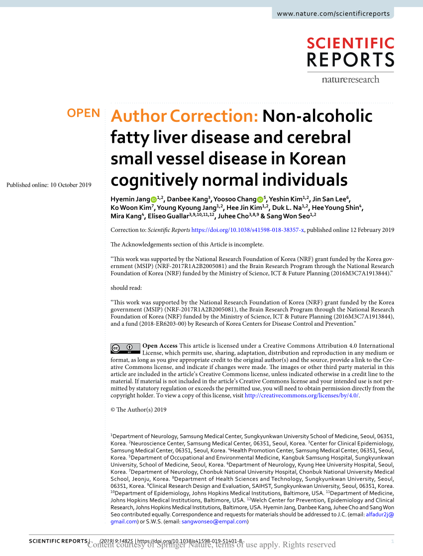 Pdf Author Correction Non Alcoholic Fatty Liver Disease And Cerebral Small Vessel Disease In Korean Cognitively Normal Individuals