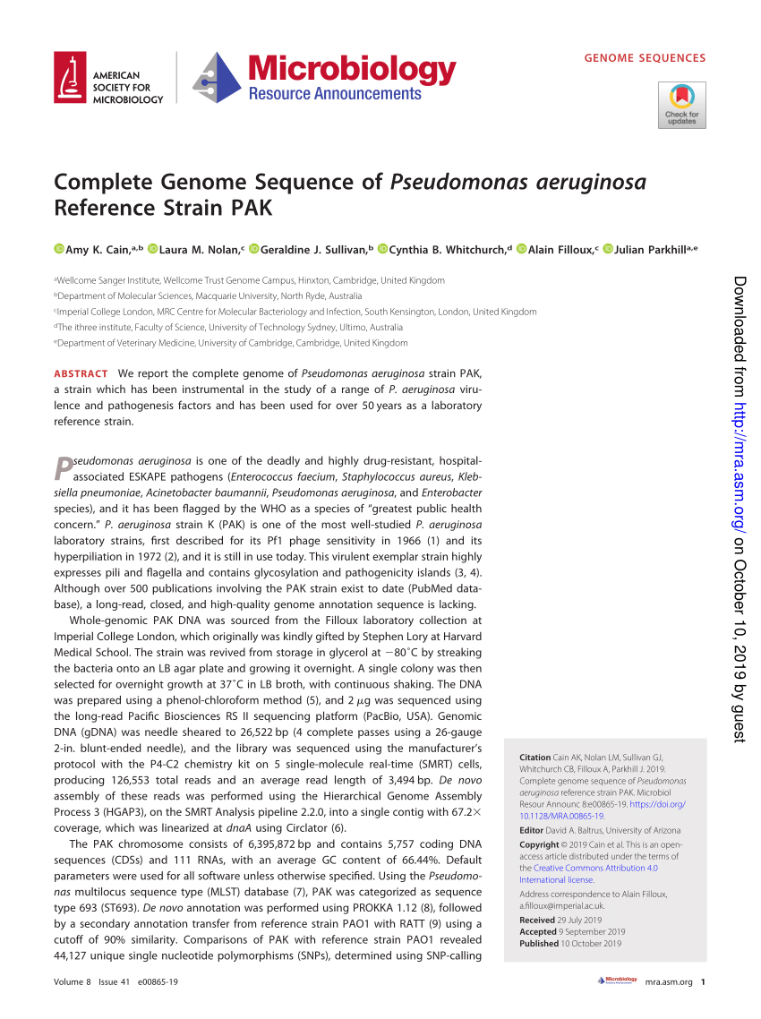 Pdf Complete Genome Sequence Of Pseudomonas Aeruginosa Reference