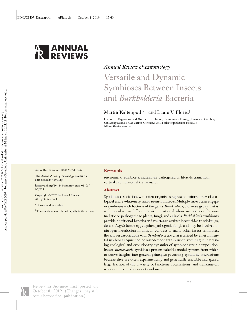 (PDF) Versatile and Dynamic Symbioses Between Insects and Burkholderia