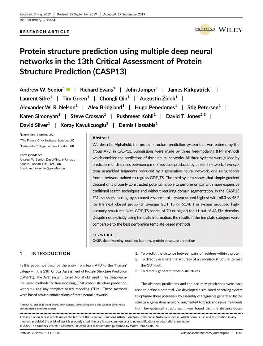 PDF) Protein structure prediction using multiple neural networks in CASP13