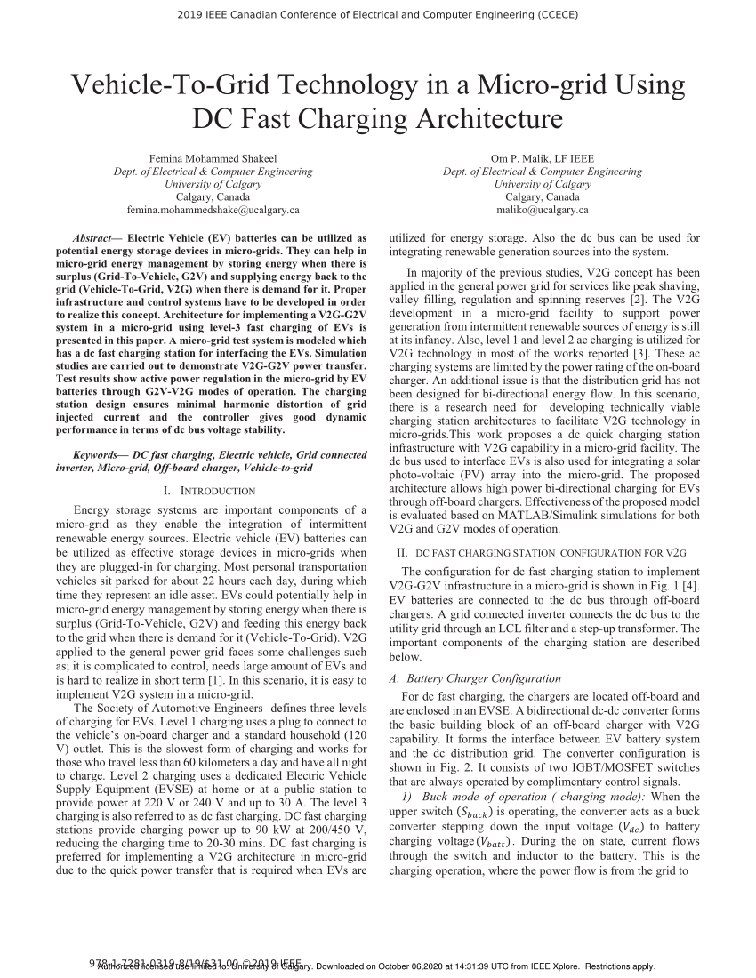(PDF) VehicleToGrid Technology in a Microgrid Using DC Fast Charging