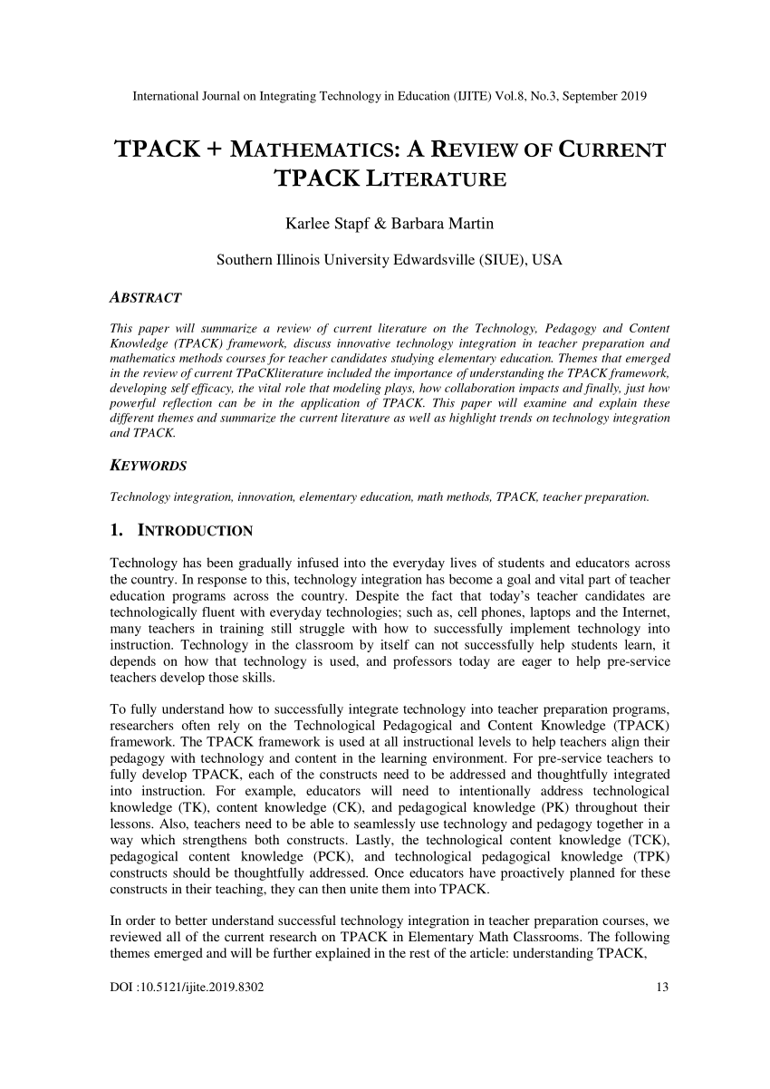research article related to tpack