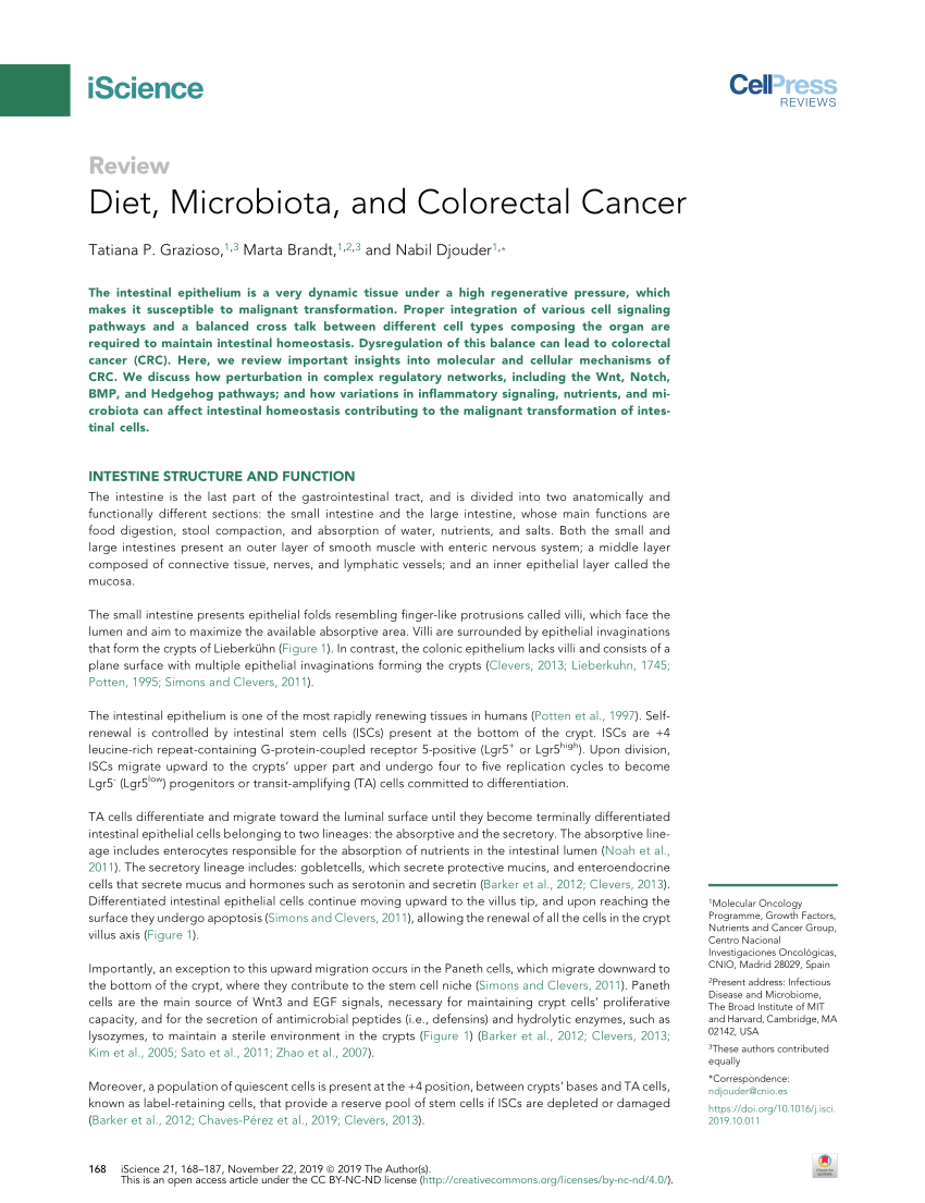 Pdf Diet Microbiota And Colorectal Cancer