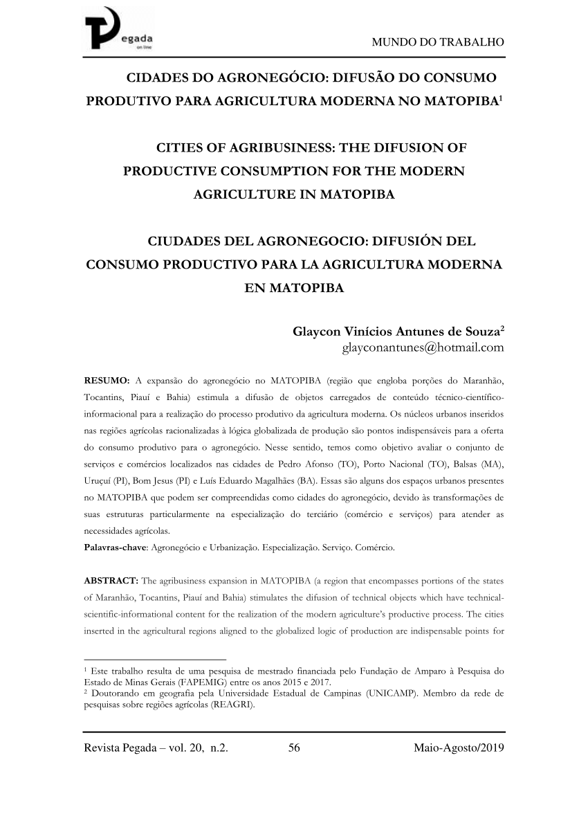 Pdf Cidades Do AgronegÓcio DifusÃo Do Consumo Produtivo Para Agricultura Moderna No Matopiba 1584