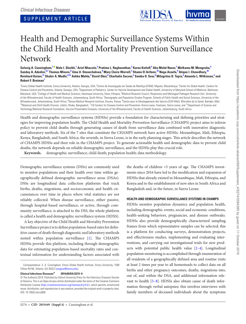 Pdf Health And Demographic Surveillance Systems Within The Child Health And Mortality Prevention Surveillance Network