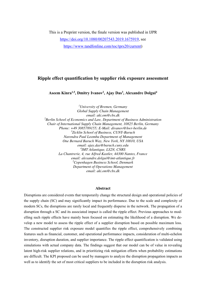 pdf ripple effect quantification by supplier risk exposure assessment