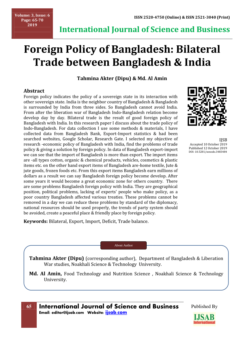 PDF) Foreign Policy of Bangladesh: Bilateral Trade between