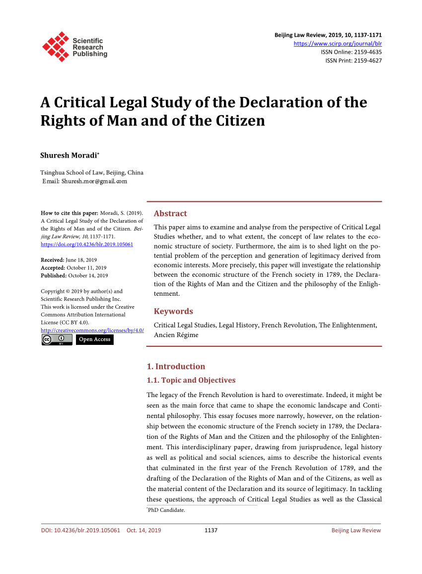 PDF) A Critical Legal Study of the Declaration of the Rights of Man and of the  Citizen
