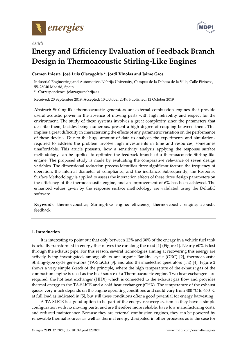 Pdf Energy And Efficiency Evaluation Of Feedback Branch Design In Thermoacoustic Stirling Like Engines