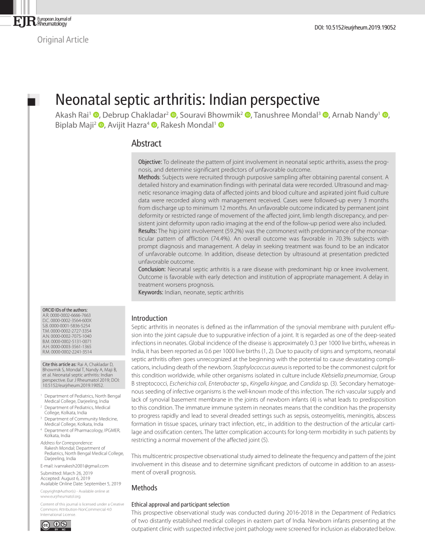 (PDF) Neonatal septic arthritis: Indian perspective.