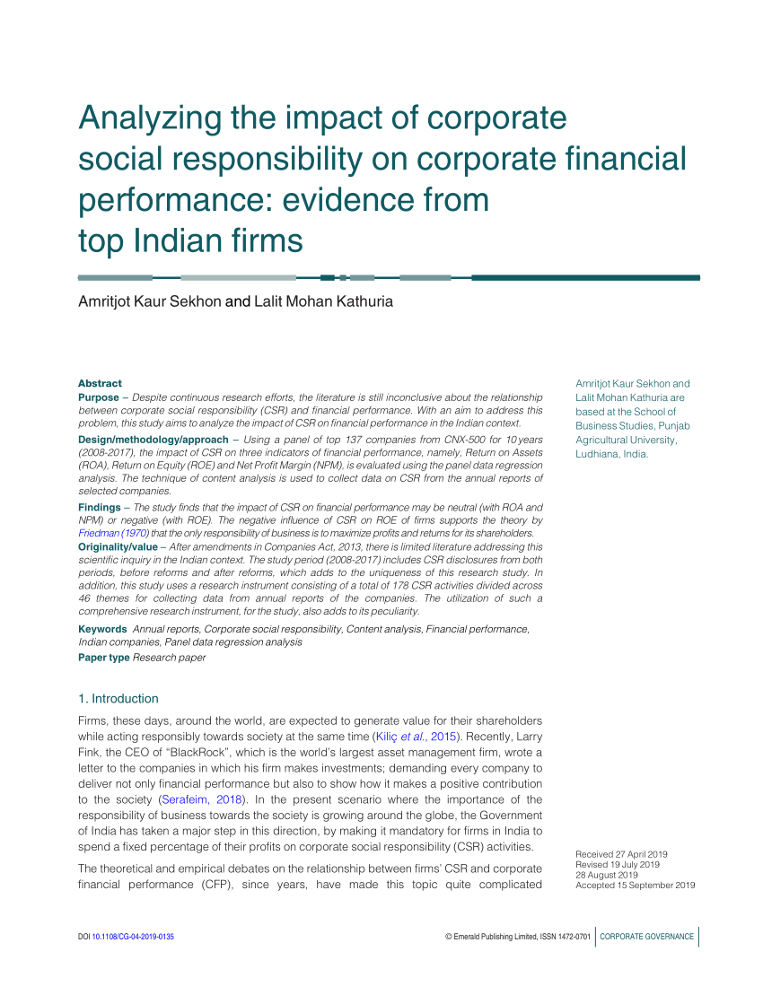 impact of corporate social responsibility on firms' financial performance thesis