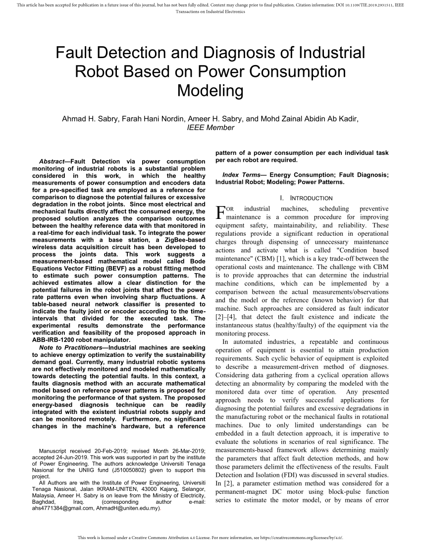 PDF) Fault Detection and Diagnosis of Industrial Robot Based on ...