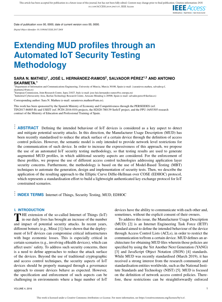 PDF) Extending MUD Profiles Through an Automated IoT Security Testing  Methodology