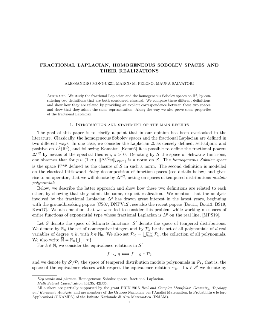 Pdf Fractional Laplacian Homogeneous Sobolev Spaces And Their Realizations