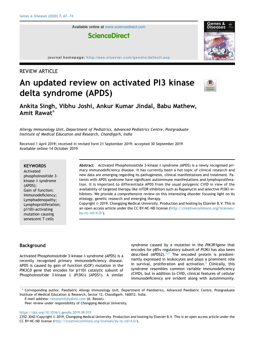 Pdf A Updated Review On Activated Pi3 Kinase Delta Syndrome Apds