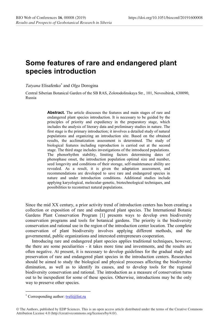 PDF) Some features of rare and endangered plant species introduction