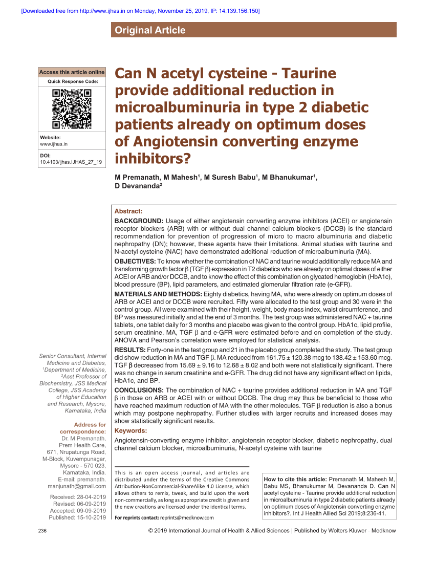 PDF Can N acetyl cysteine   Taurine provide additional reduction ...