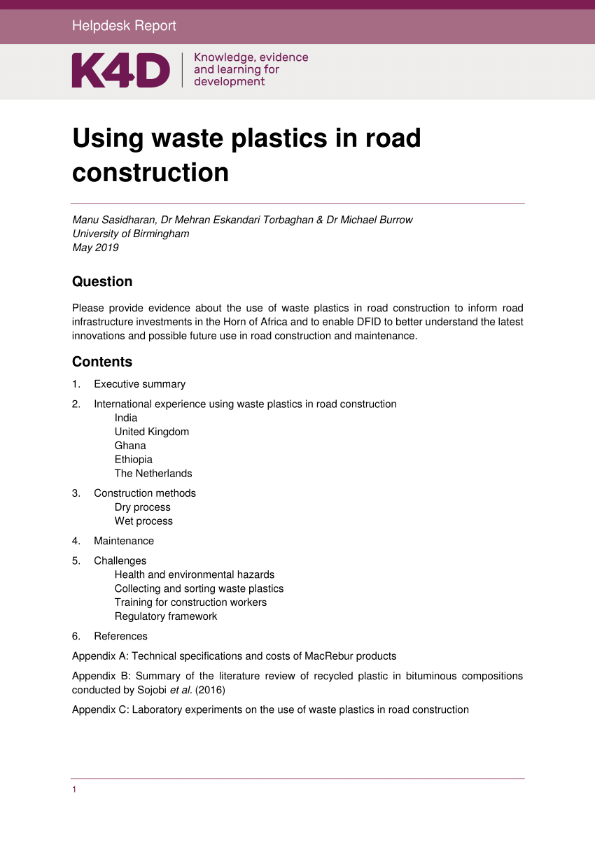 (PDF) Using waste plastics in road construction