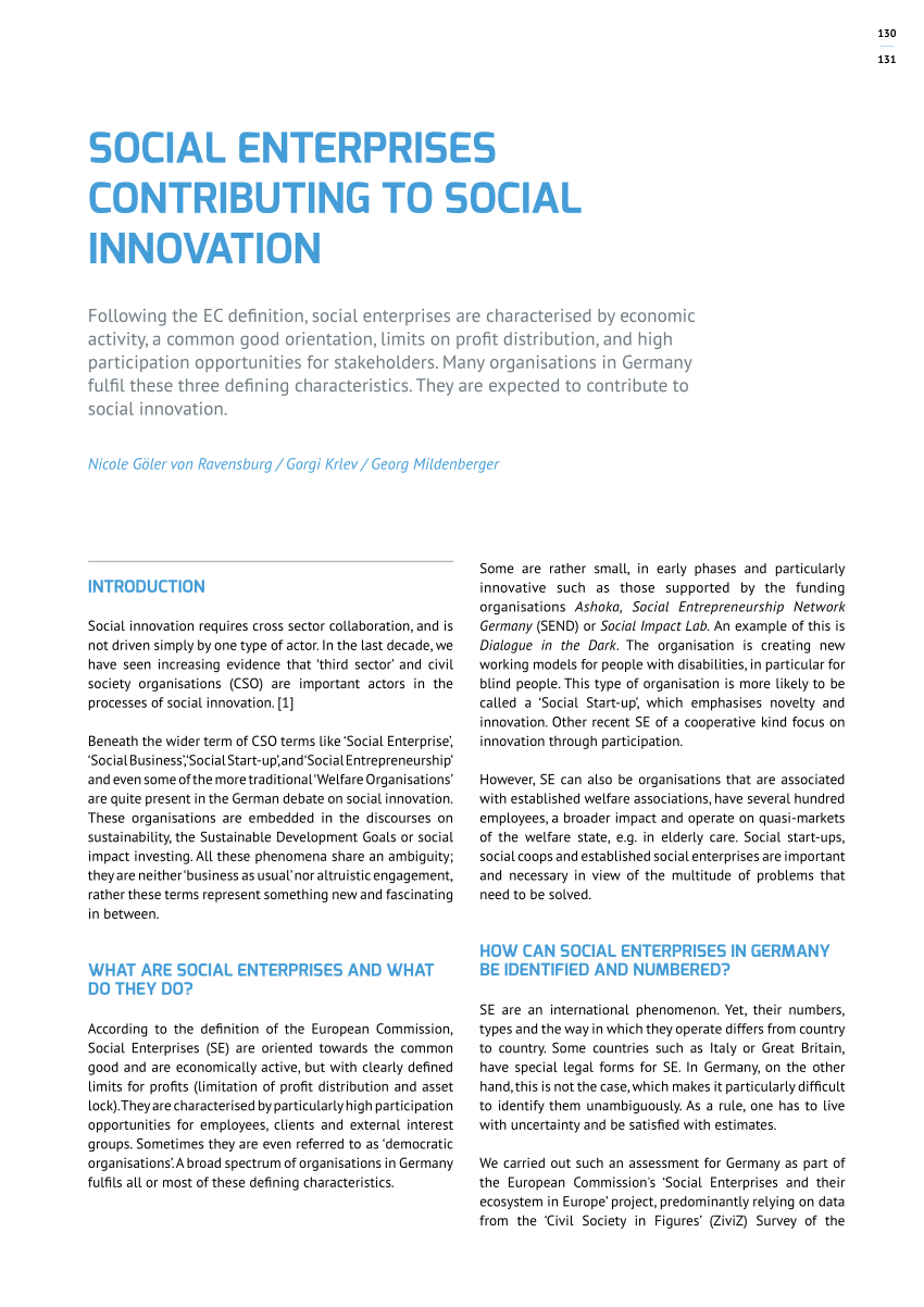 Pdf Social Enterprises Contributing To Social Innovation