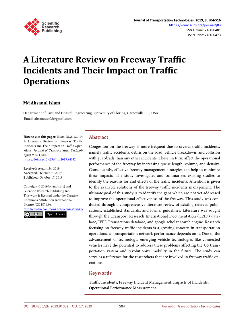 literature review of traffic jam