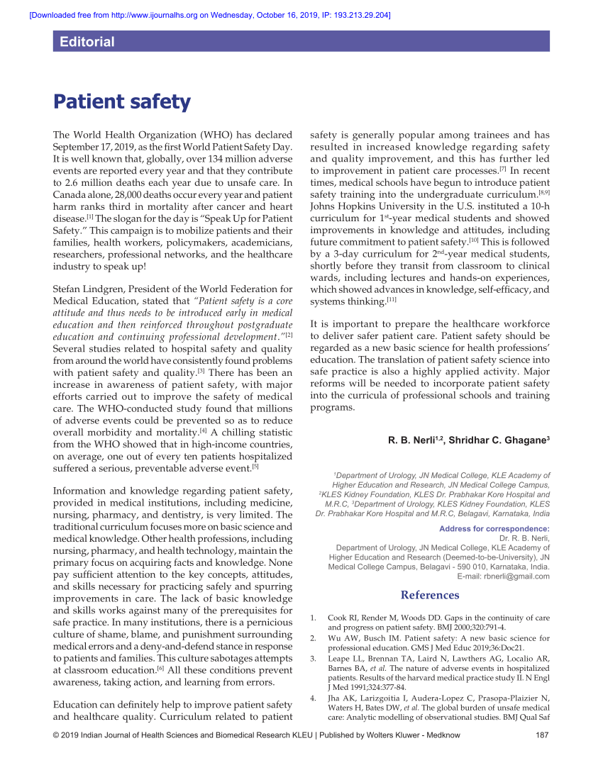 (PDF) Patient safety